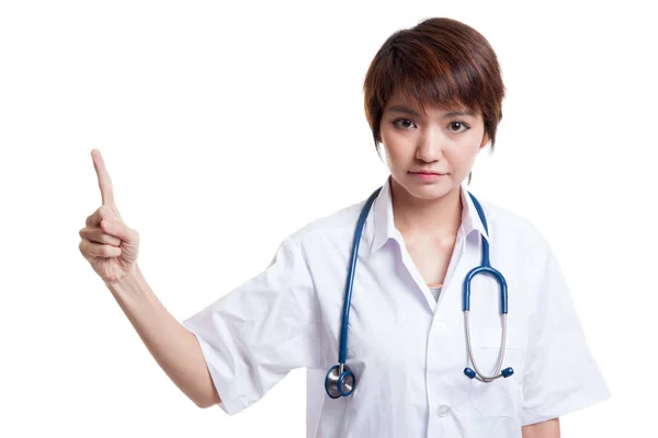 Asian young female doctor point to blank space. — Stock Photo, Image