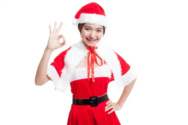 Asiático Navidad santa claus chica espectáculo OK signo . —  Fotos de Stock