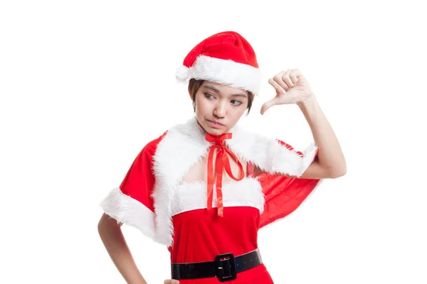 Asiático Natal Papai Noel menina polegares para baixo . — Fotografia de Stock