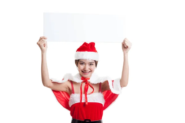 Asiático Natal Papai Noel menina com sinal em branco . — Fotografia de Stock