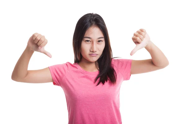 Happy Asian girl show thumbs down with both hands.. — Stock Photo, Image