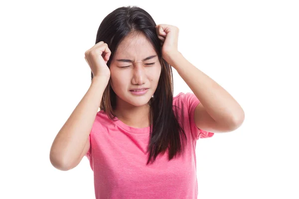 Joven mujer asiática enfermó y dolor de cabeza .. — Foto de Stock