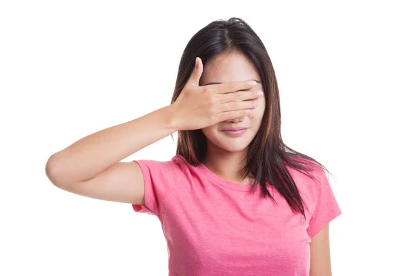 Jonge Aziatische vrouw sluit haar ogen met de hand.. — Stockfoto