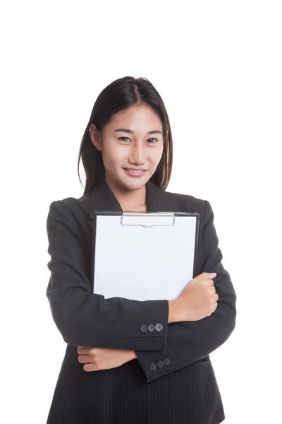 Jonge Aziatische zakelijke vrouw houd Klembord.. — Stockfoto