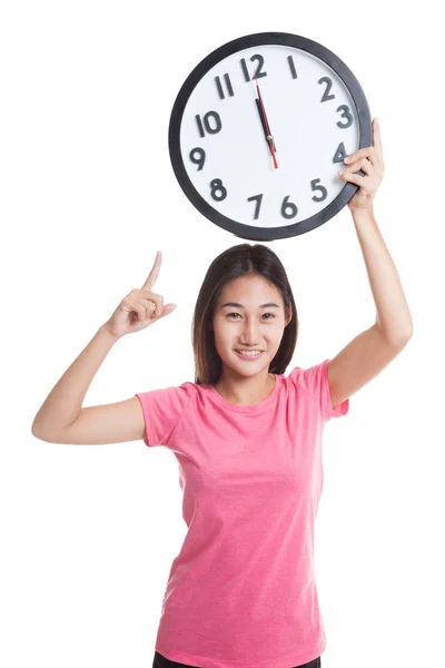 Fiatal ázsiai nő pont egy óra. — Stock Fotó