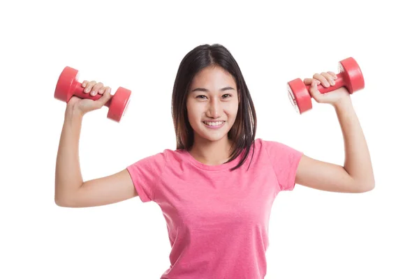 Saludable mujer asiática con mancuernas . — Foto de Stock