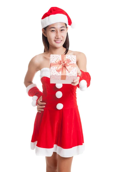 Aziatische kerst Santa Claus meisje en geschenk doos. — Stockfoto