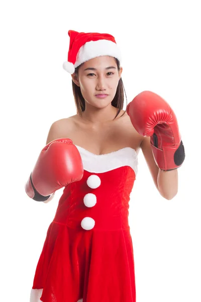 Asiática Navidad Santa Claus chica con guante de boxeo . —  Fotos de Stock