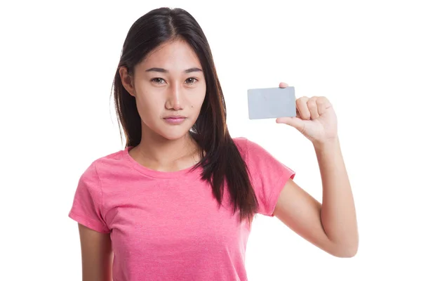 Young Asian woman with a blank card.. Stock Picture