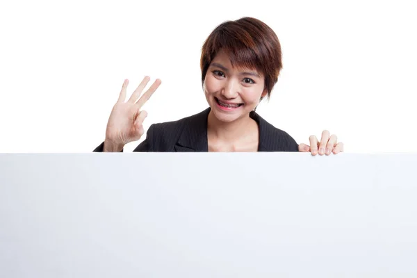 Young Asian woman show OK with blank sign. — Stock Photo, Image