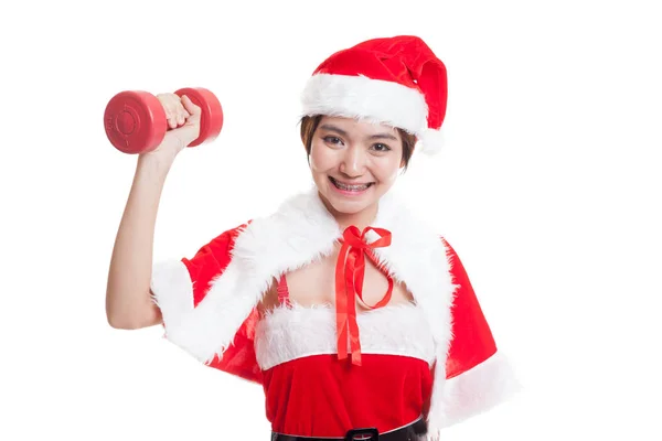 Asiatico ragazza di Natale con vestiti di Babbo Natale e manubri rossi . — Foto Stock