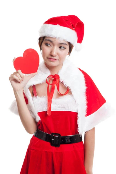 Ázsiai karácsony Mikulás lány piros szív. — Stock Fotó