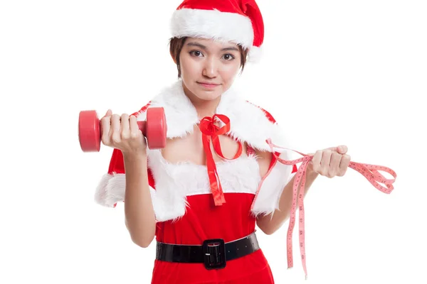 Asiatico Natale Babbo Natale ragazza con metro a nastro e manubrio — Foto Stock