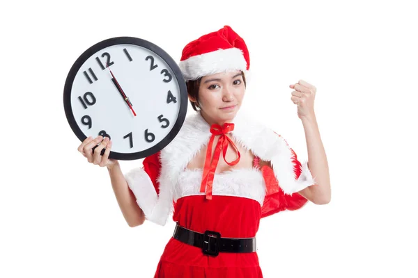 Dziewczyna azjatyckich Boże Narodzenie Santa Claus i zegara o północy. — Zdjęcie stockowe
