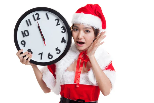 Asian Christmas Santa Claus girl and clock at midnight. — Stock Photo, Image