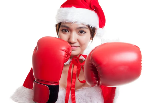 Asiatiska jul jultomten flicka med boxning handske. — Stockfoto