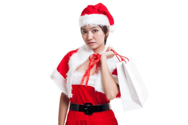 Asiatisches Weihnachtsmann-Mädchen mit Einkaufstüten. — Stockfoto