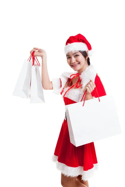 Asiático Natal Papai Noel menina com sacos de compras . — Fotografia de Stock