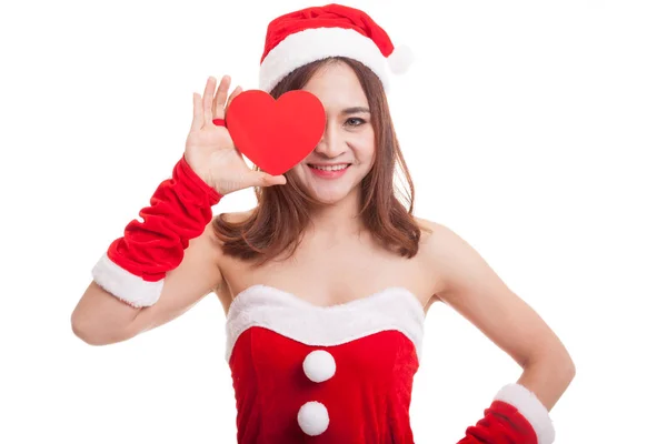 Asiatique Noël Père Noël fille avec coeur rouge . — Photo