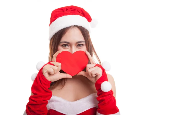 Dziewczyna azjatyckich Boże Narodzenie Santa Claus z czerwonym sercem. — Zdjęcie stockowe