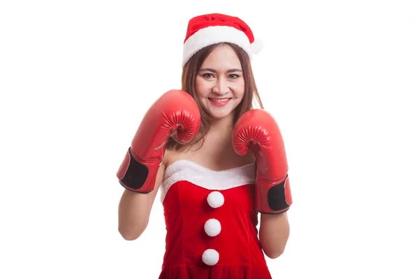 Asiático Natal Papai Noel menina com luva de boxe . — Fotografia de Stock