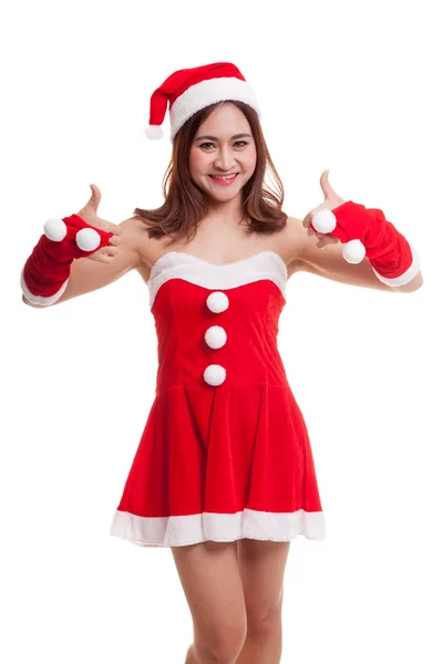 Asiático Natal Papai Noel menina mostrar polegares para cima . — Fotografia de Stock