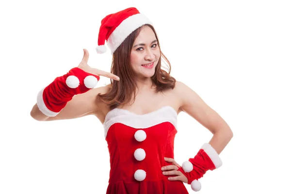 Punkt Dziewczyna Asian Boże Narodzenie Santa Claus, aby puste miejsce. — Zdjęcie stockowe