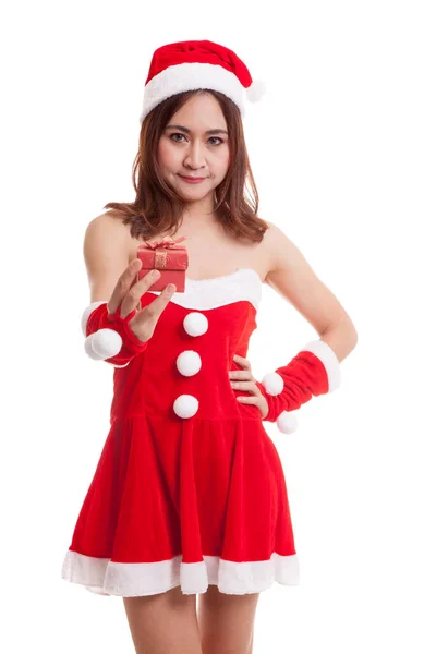 Asian Christmas Santa Claus girl and  gift box. — Stock Photo, Image