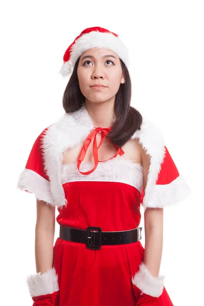 Asian Christmas Santa Claus girl look up. — Stock Photo, Image