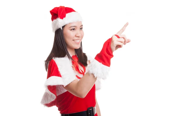 Asiático Navidad santa claus chica hacer táctil pantalla pose . —  Fotos de Stock