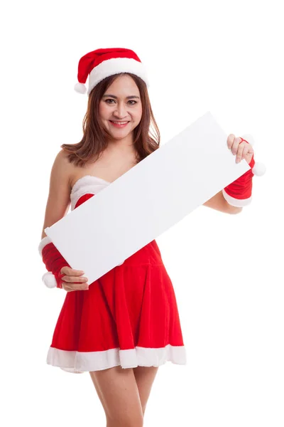 Asiatische Weihnachten Weihnachtsmann Mädchen mit leerem Zeichen. — Stockfoto