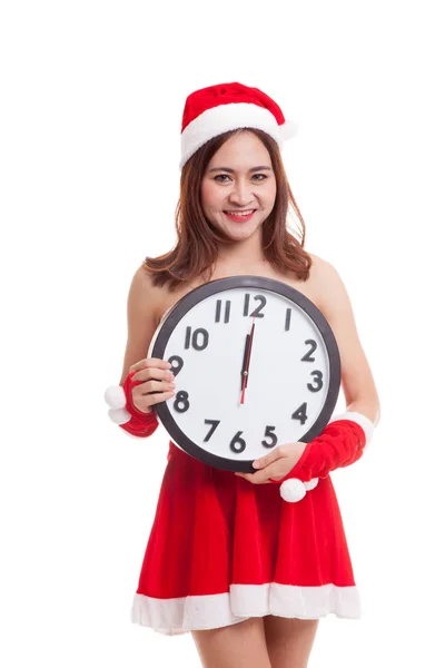 Asiatico Natale Santa Claus ragazza e orologio a mezzanotte . — Foto Stock