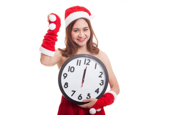 Asiatische Weihnachten Weihnachtsmann Mädchen und Uhr um Mitternacht. — Stockfoto