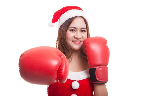 Asiático Natal Papai Noel menina com luva de boxe . — Fotografia de Stock