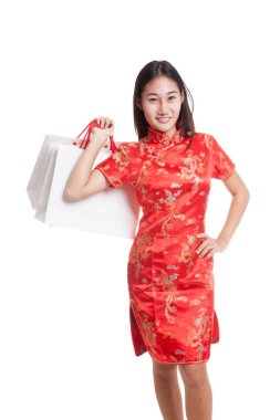 Asyalı kız cheongsam Çin elbiseli.