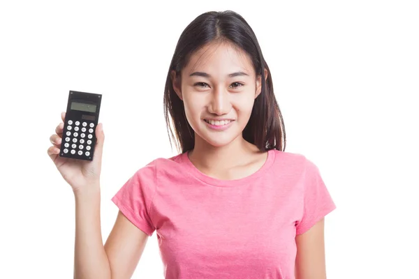 Asiatische Geschäftsfrau Lächeln mit Taschenrechner. — Stockfoto