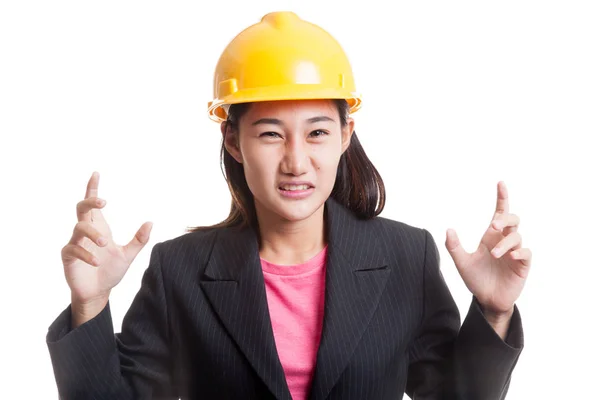 Azjatycki inżynier kobieta jest zły, zdenerwowany. — Zdjęcie stockowe