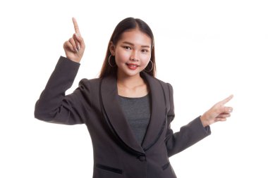 Genç Asya iş kadın noktası iki elle.