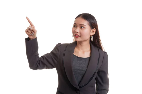 Азиатская деловая женщина прикасается пальцем к экрану . — стоковое фото