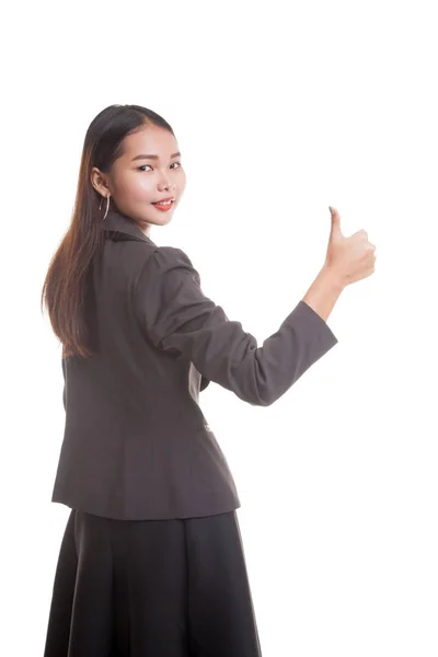 Joven mujer de negocios asiática vuelta pulgares hacia arriba . —  Fotos de Stock