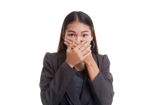 Beautiful young Asian woman close her mouth. — Stock Photo, Image