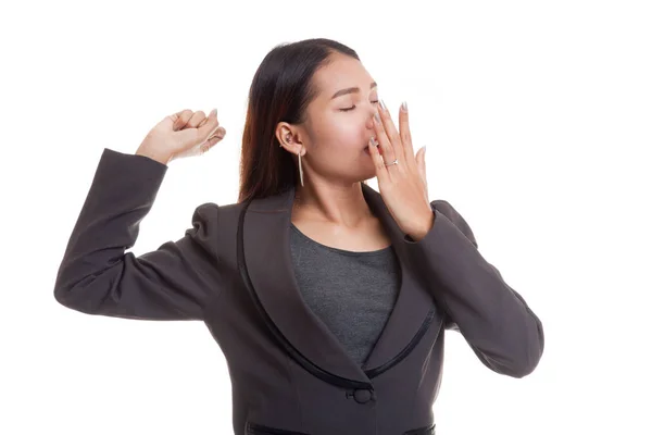 Sleepy young Asian woman yawn. — Stock Photo, Image