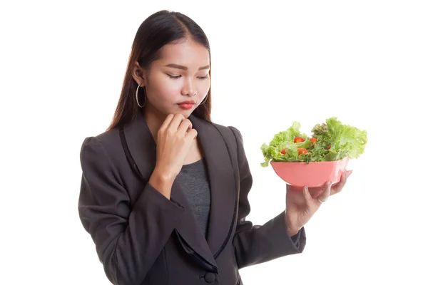 Asiatische Geschäftsfrau hassen Salat. — Stockfoto