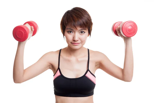 Bela ásia saudável menina exercício com haltere . — Fotografia de Stock