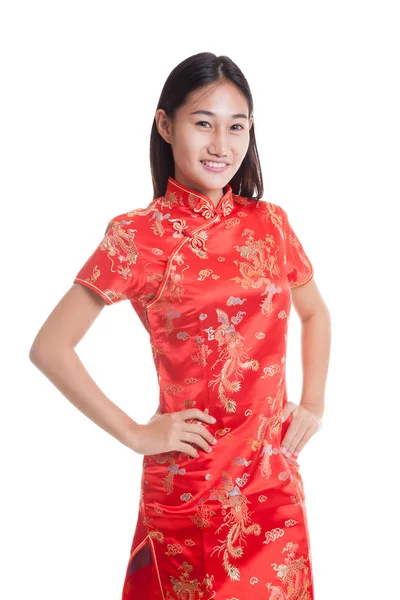 Aziatisch meisje in chinese cheongsam jurk. — Stockfoto