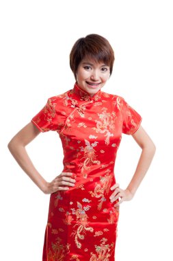 Asyalı kız cheongsam Çin elbiseli.