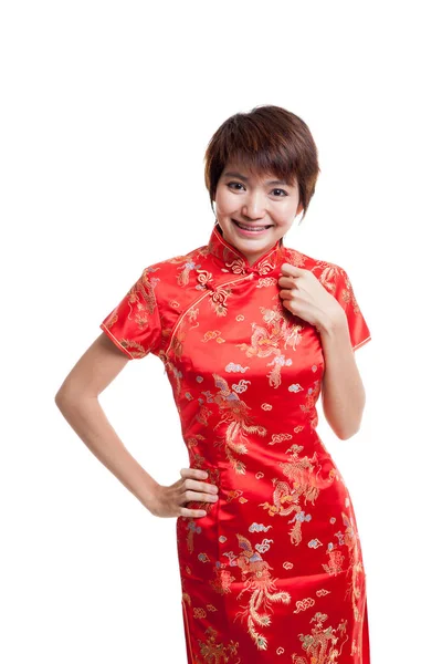 Asyalı kız cheongsam Çin elbiseli. — Stok fotoğraf