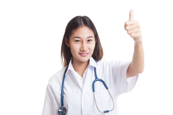 Young Asian female doctor show thumbs up. — Stock Photo, Image