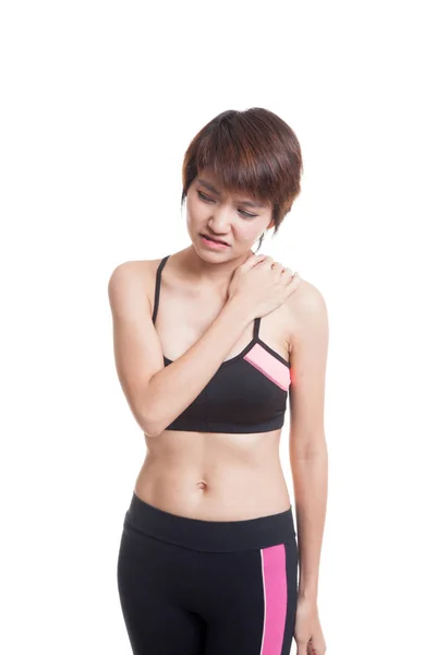 Asian healthy girl got shoulder pain. — Stock Photo, Image