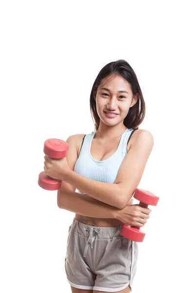 Mooie Aziatische gezond meisje oefening met halter. — Stockfoto
